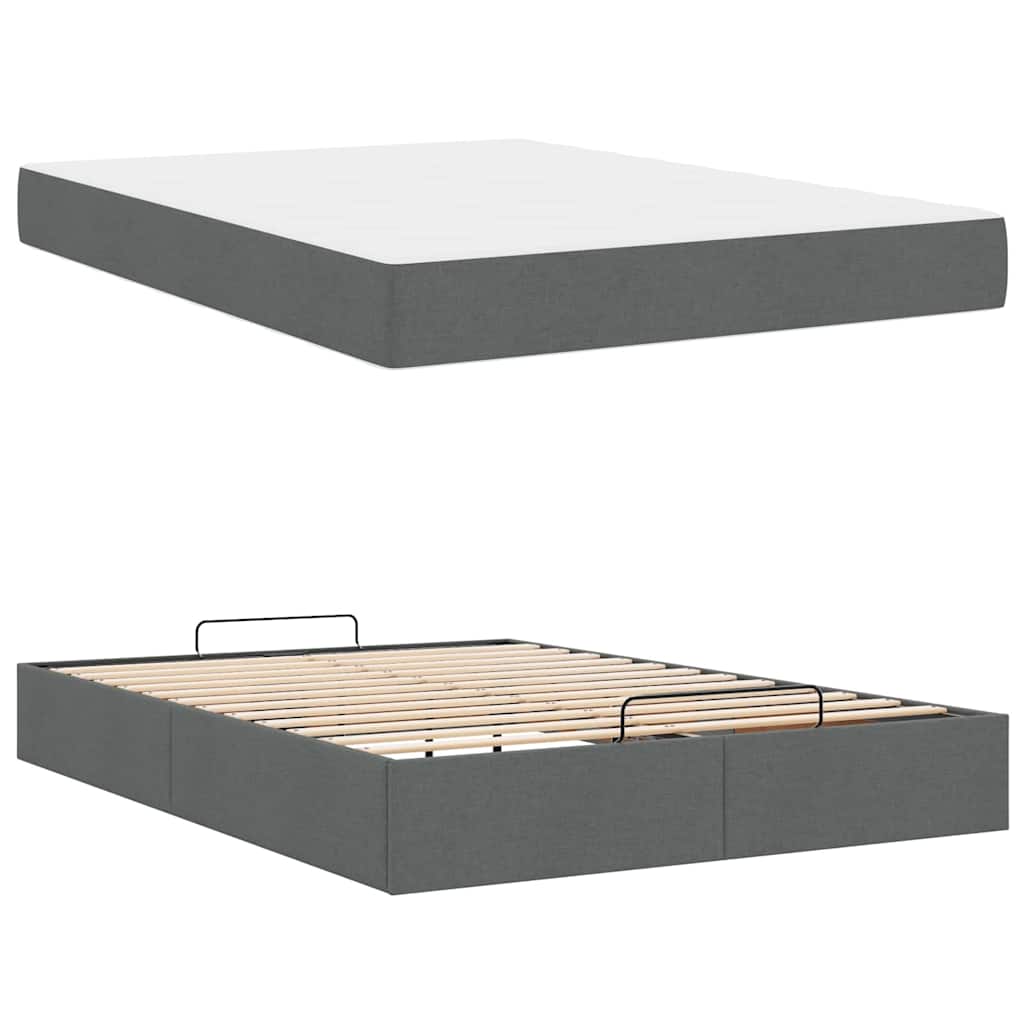 vidaXL Cadru de pat cu saltea Gri închis 140 x 190 cm țesătură