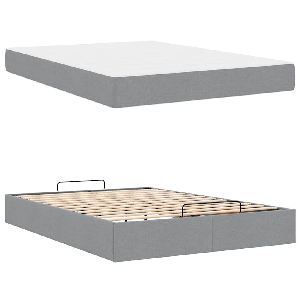 vidaXL Cadru de pat cu saltea Gri deschis 140 x 200 cm țesătură