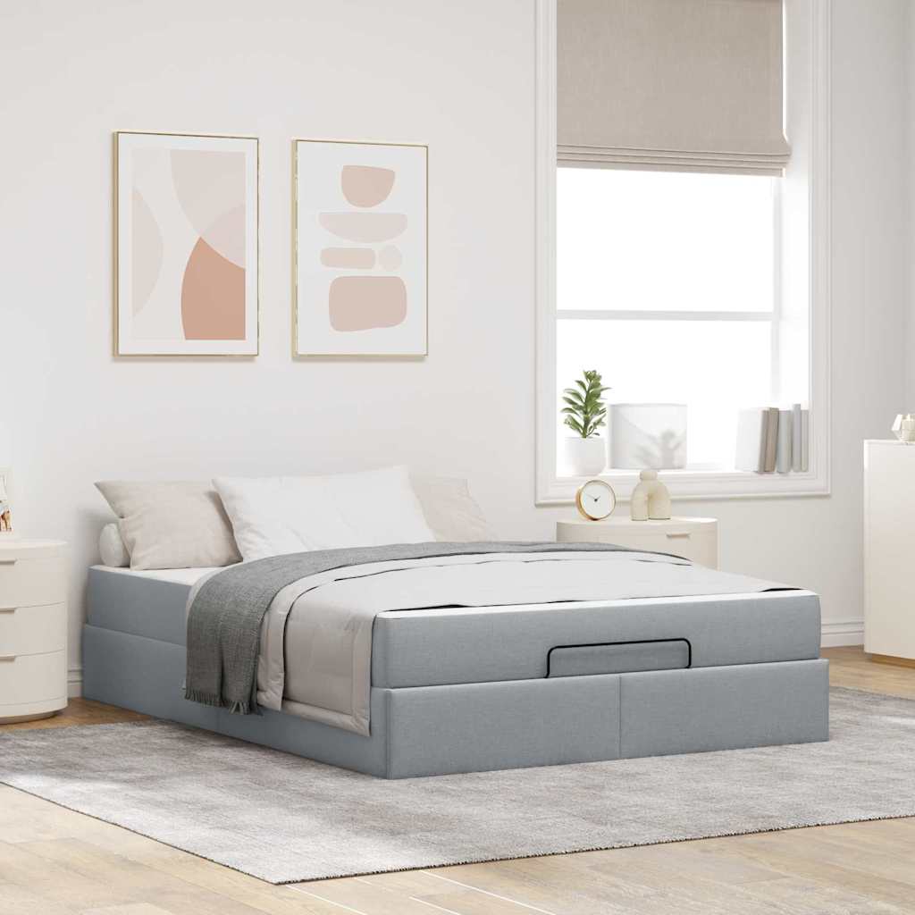 vidaXL Cadru de pat cu saltea Gri deschis 140 x 200 cm țesătură
