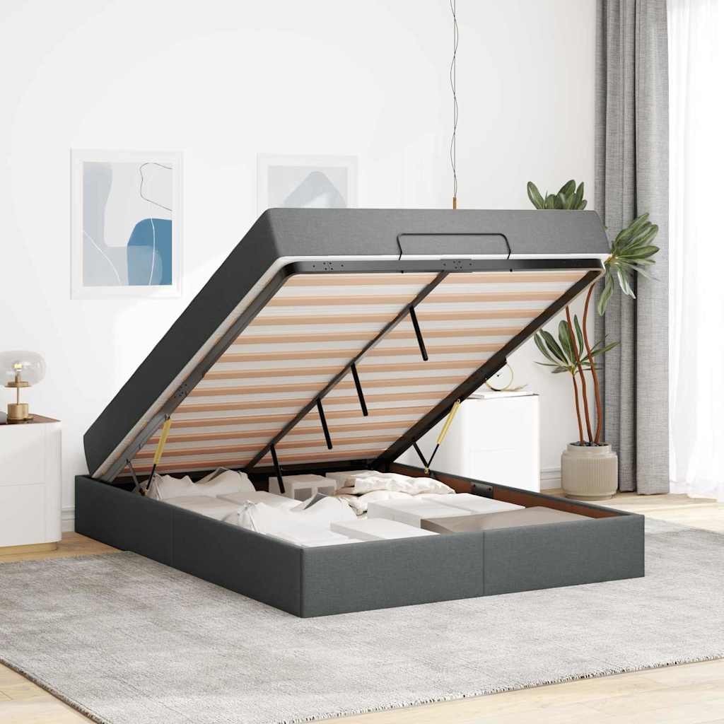 vidaXL Cadru de pat cu saltea Gri închis 140 x 200 cm țesătură