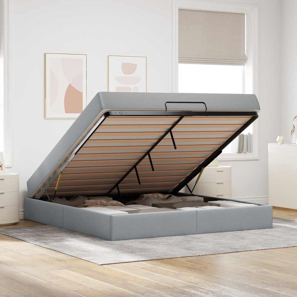 vidaXL Cadru de pat cu saltea cu saltea 2 pcs Gri deschis țesătură