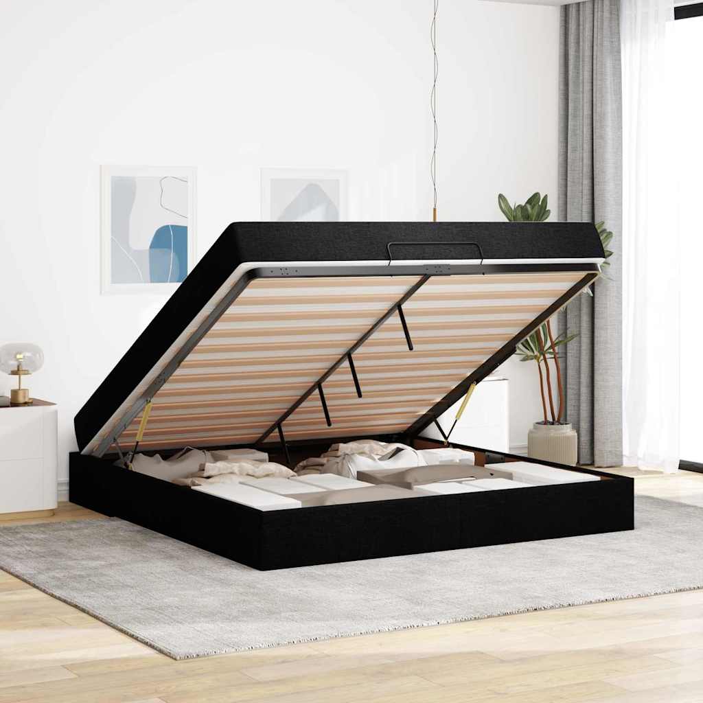 vidaXL Cadru de pat cu depozitare Negru 180 x 200 cm țesătură