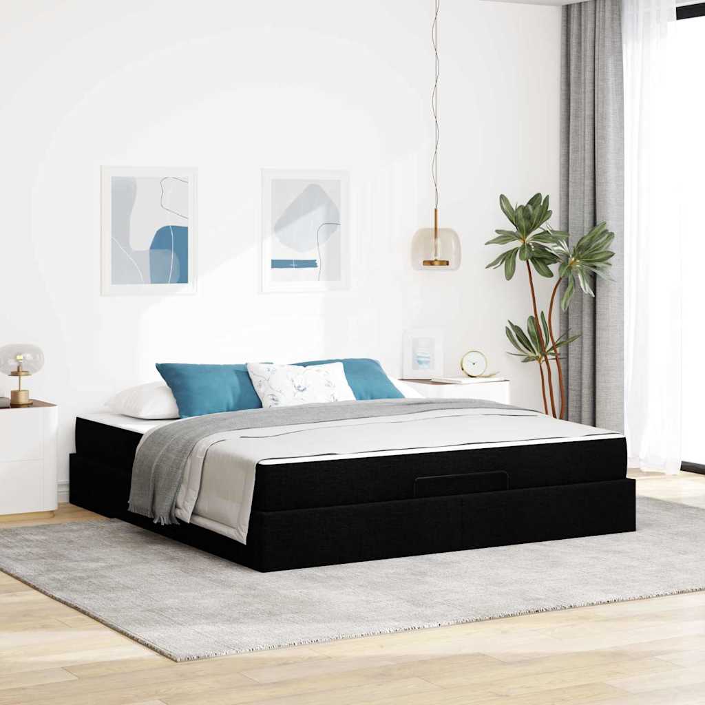 vidaXL Cadru de pat cu depozitare Negru 180 x 200 cm țesătură