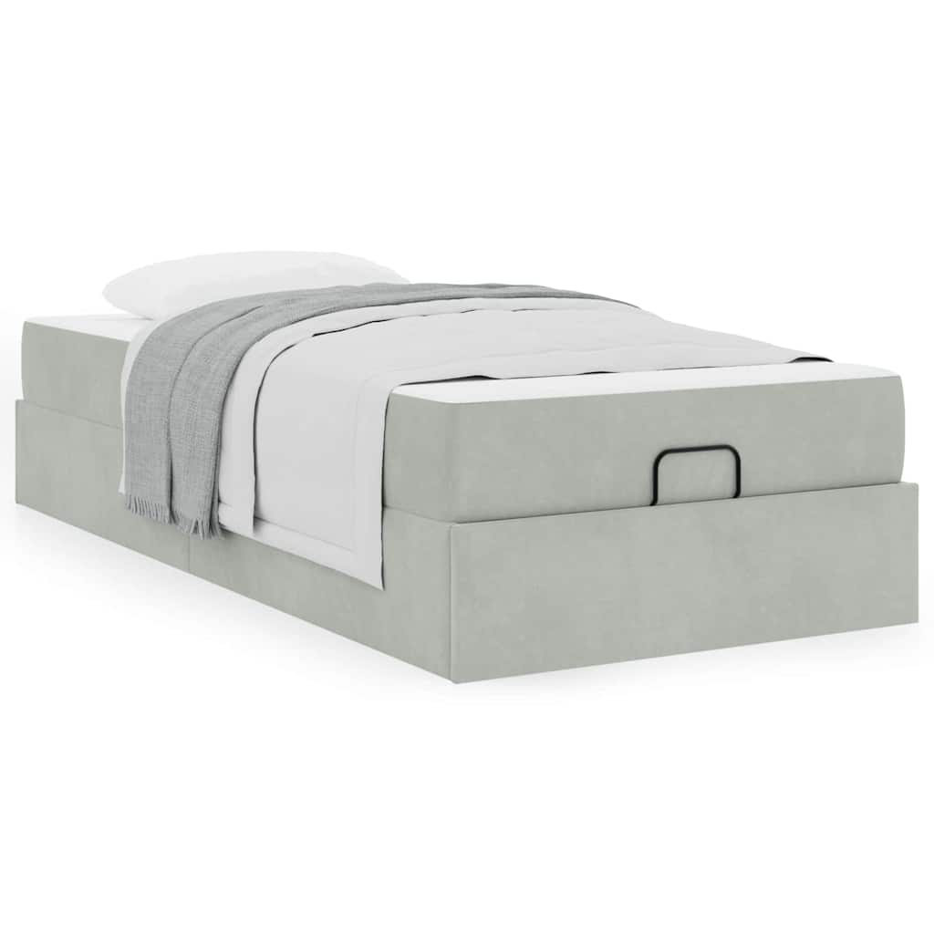 vidaXL Cadru de pat cu saltea cu saltea 2 pcs Gri deschis Catifea