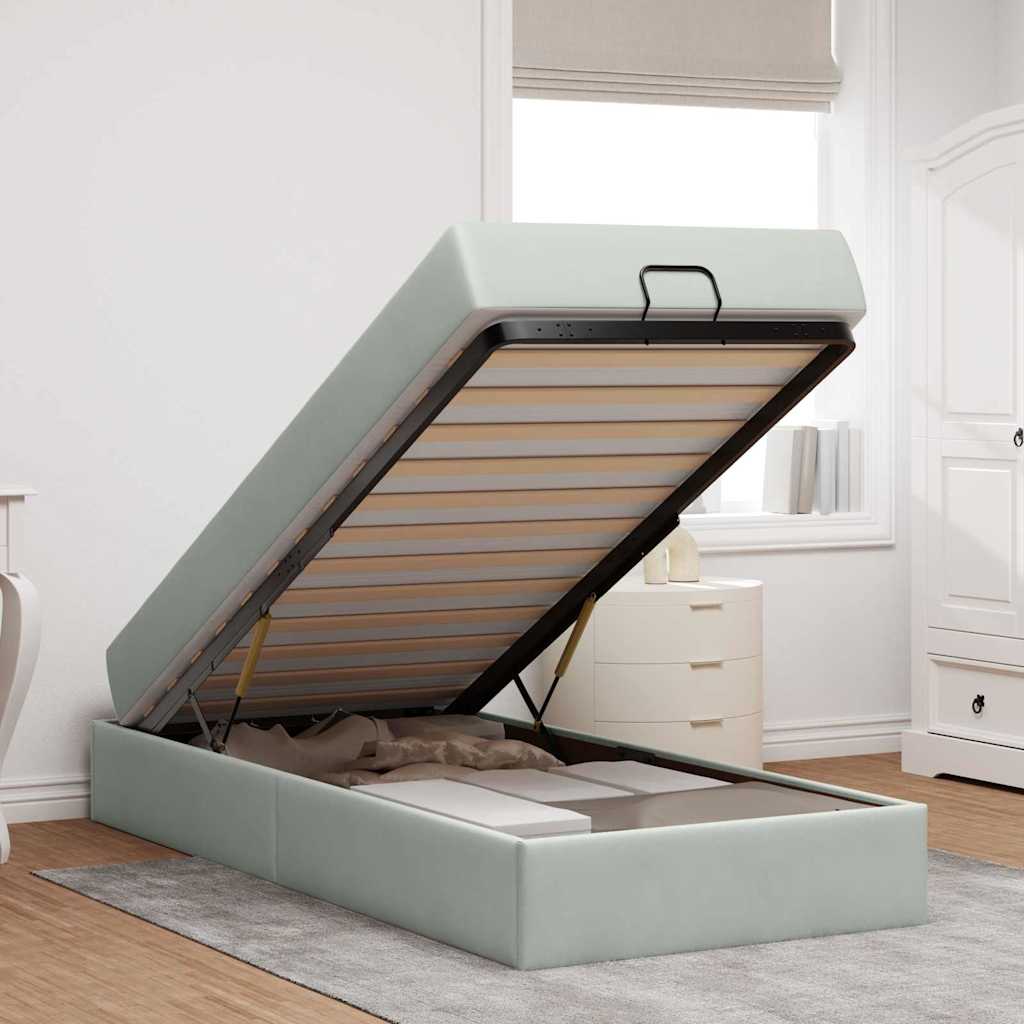 vidaXL Cadru de pat cu saltea Gri deschis 90 x 200 cm Catifea