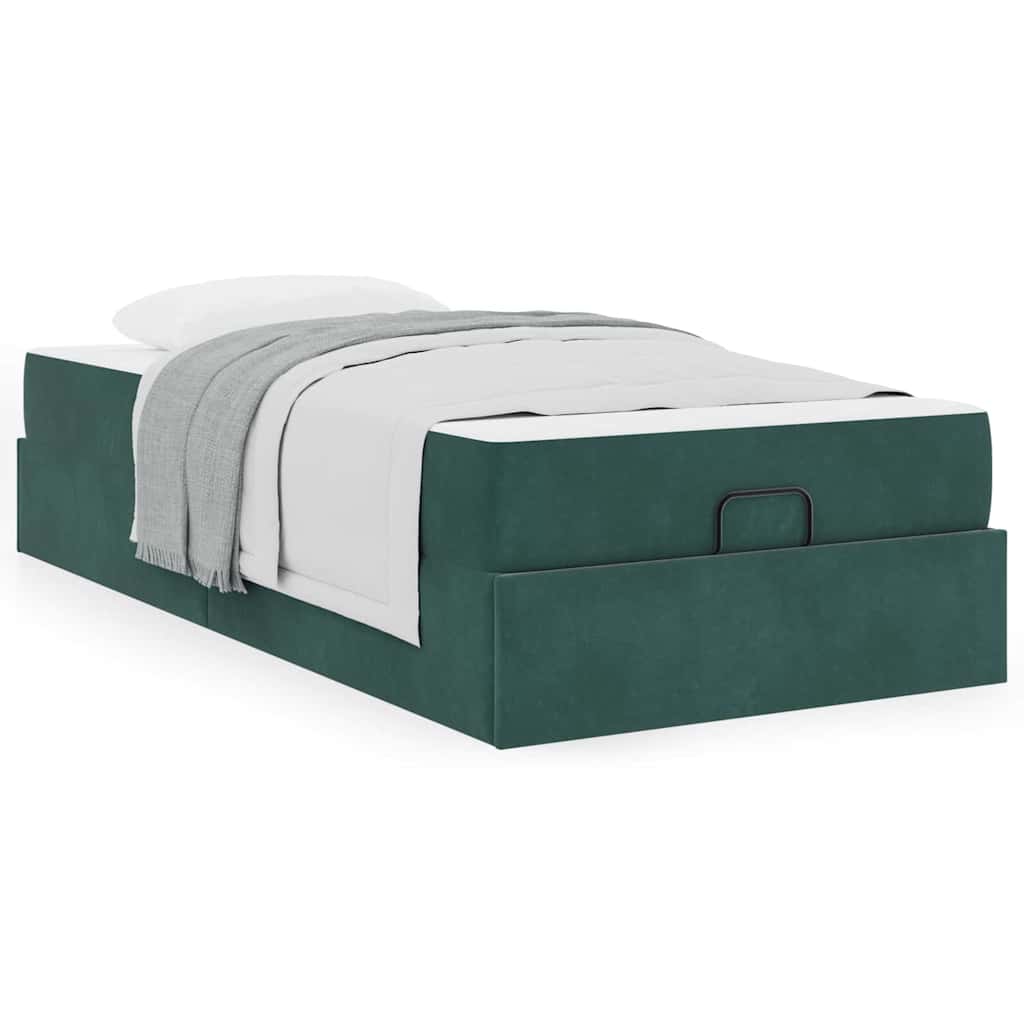 vidaXL Cadru de pat cu saltea Verde închis 90 x 200 cm Catifea
