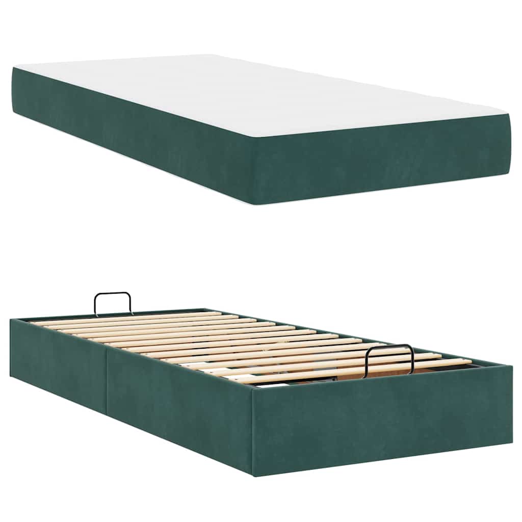 vidaXL Cadru de pat cu saltea Verde închis 90 x 200 cm Catifea