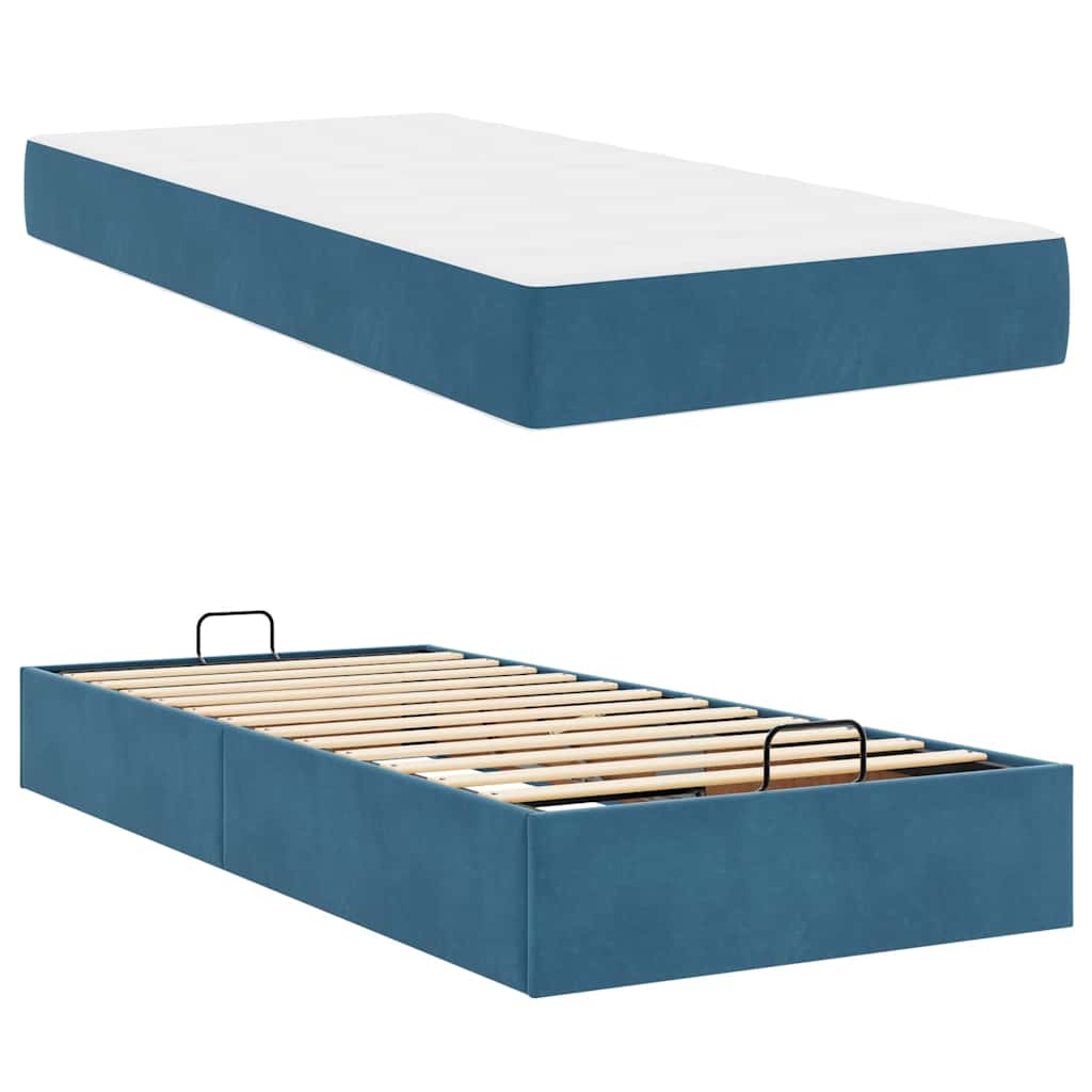 vidaXL Cadru de pat cu saltea albastru 90 x 200 cm Catifea vidaXL Cadru de pat cu saltea albastru 90 x 200 cm Catifea