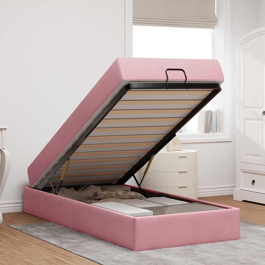 vidaXL Cadru de pat cu saltea cu depozitare Roz 90 x 200 cm Catifea vidaXL Cadru de pat cu saltea cu depozitare Roz 90 x 200 cm Catifea