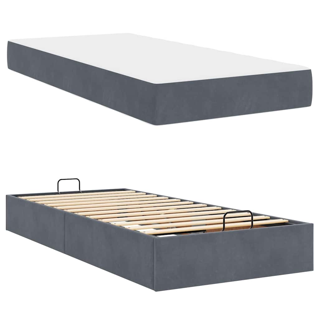 vidaXL Cadru de pat cu saltea Gri închis 100 x 200 cm Catifea