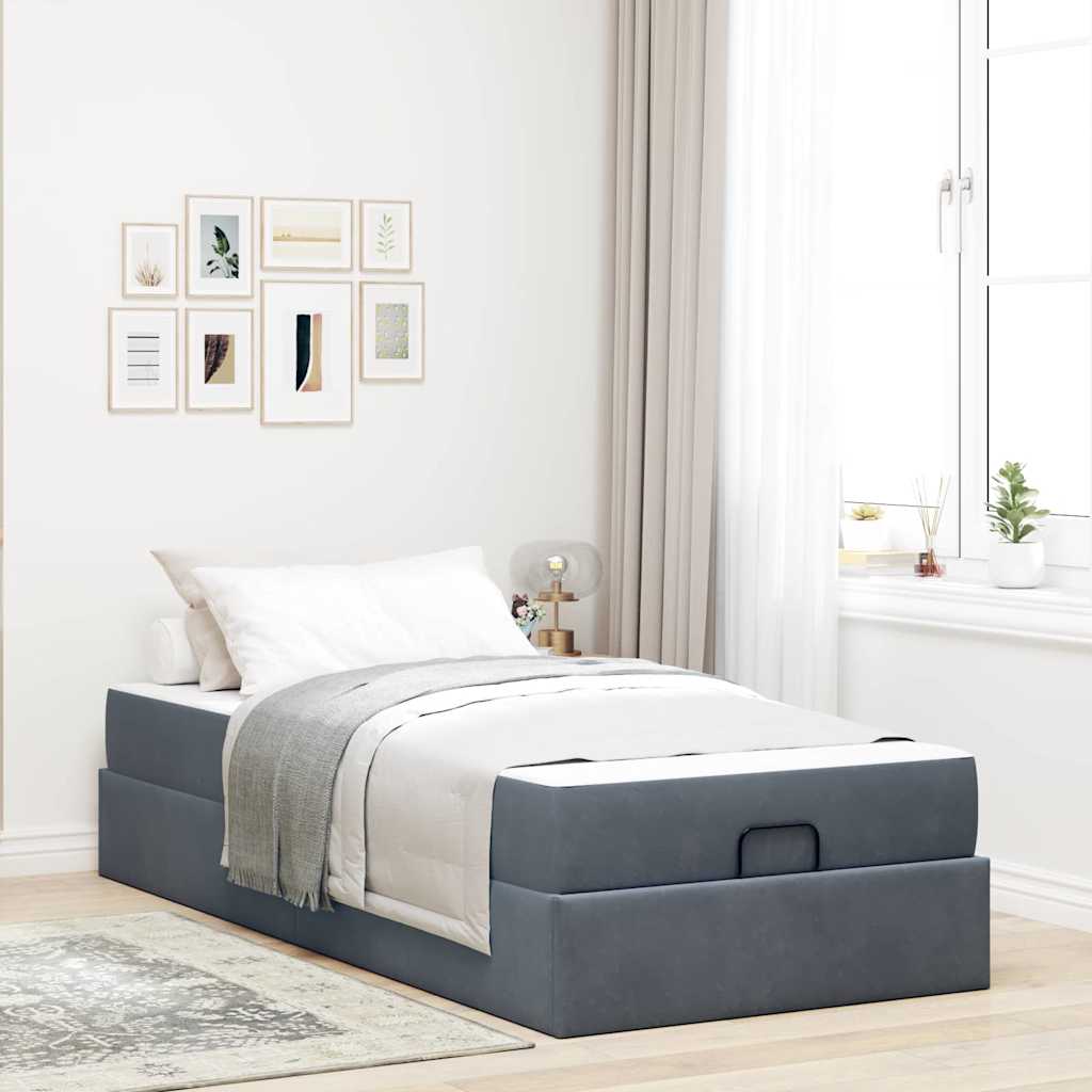 vidaXL Cadru de pat cu saltea Gri închis 100 x 200 cm Catifea