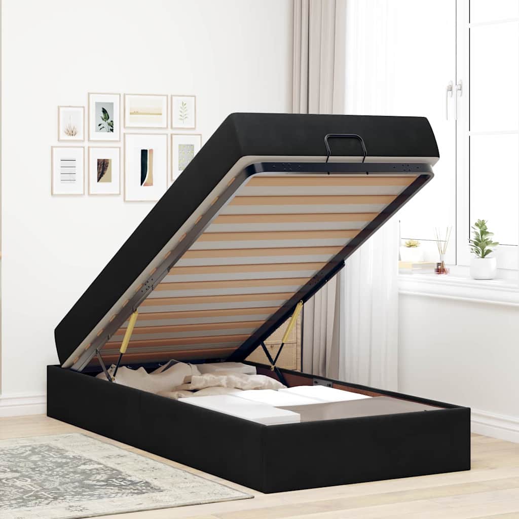 vidaXL Cadru de pat cu saltea cu depozitare Negru 100 x 200 cm Catifea