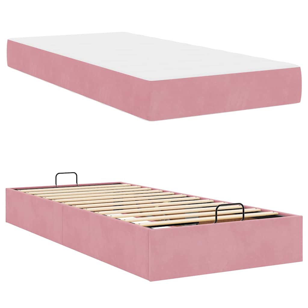 vidaXL Cadru de pat cu saltea cu depozitare Roz 100 x 200 cm Catifea