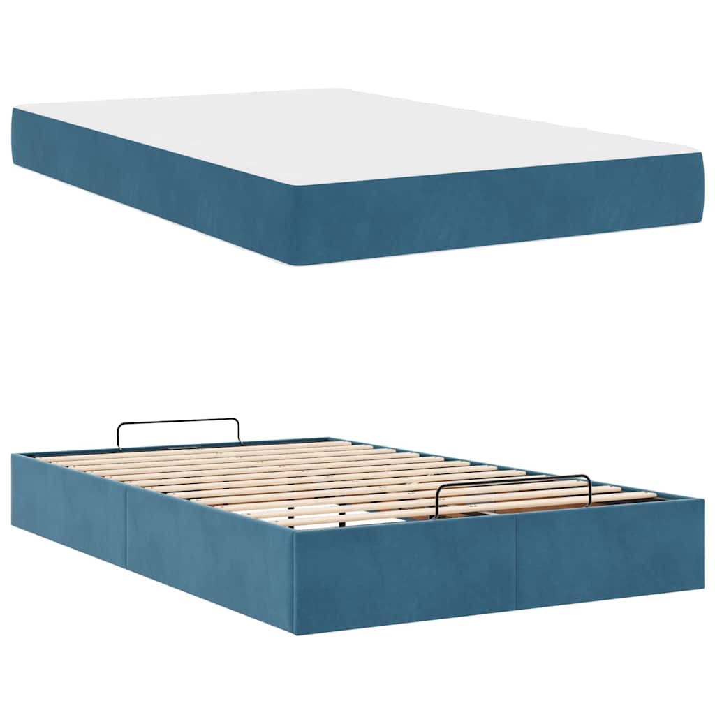 vidaXL Cadru de pat cu saltea albastru 120 x 200 cm Catifea vidaXL Cadru de pat cu saltea albastru 120 x 200 cm Catifea