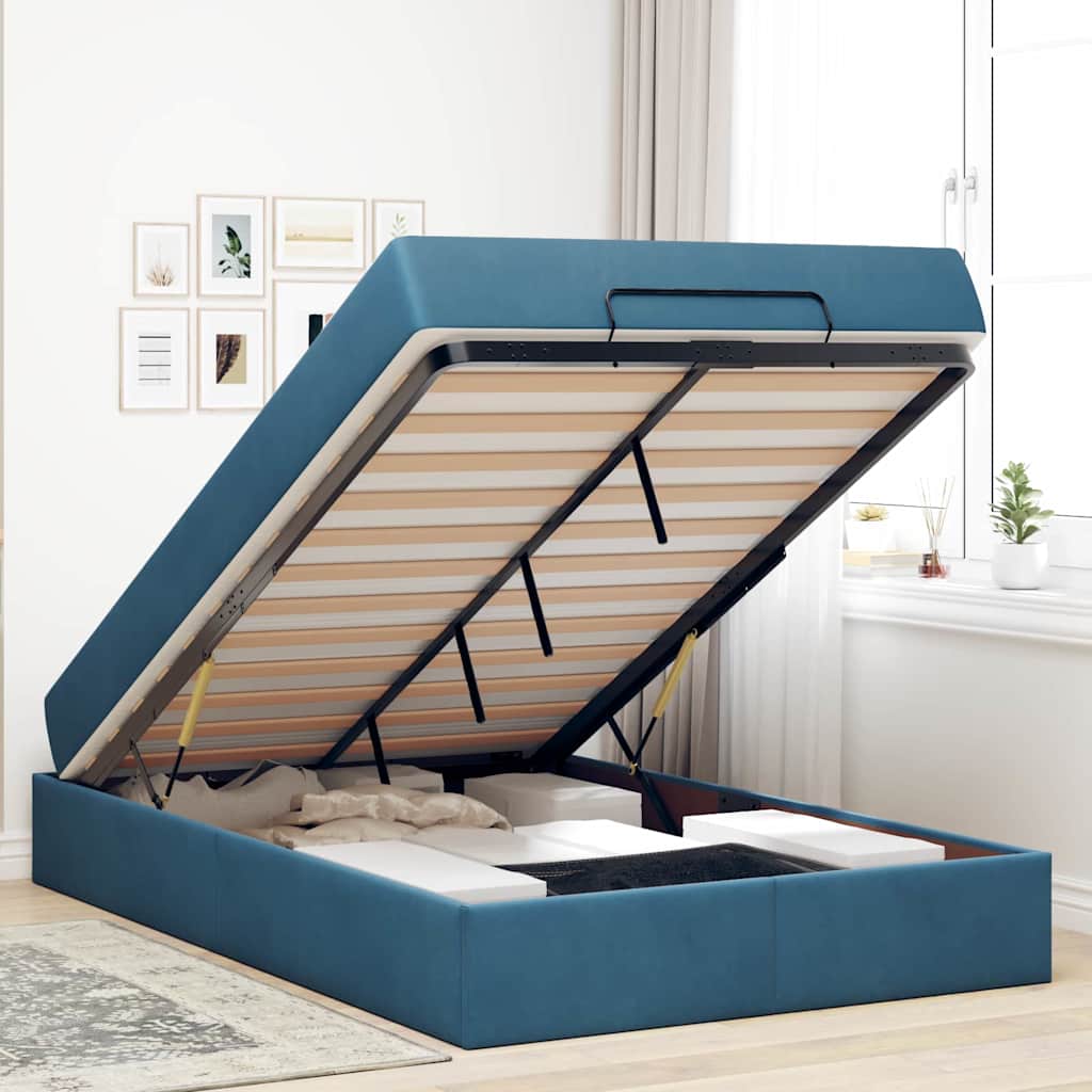 vidaXL Cadru de pat cu saltea albastru 140 x 190 cm Catifea