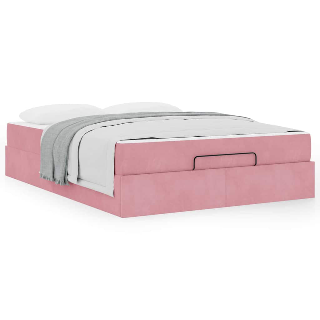 vidaXL Cadru de pat cu saltea cu saltea 2 pcs Roz Catifea