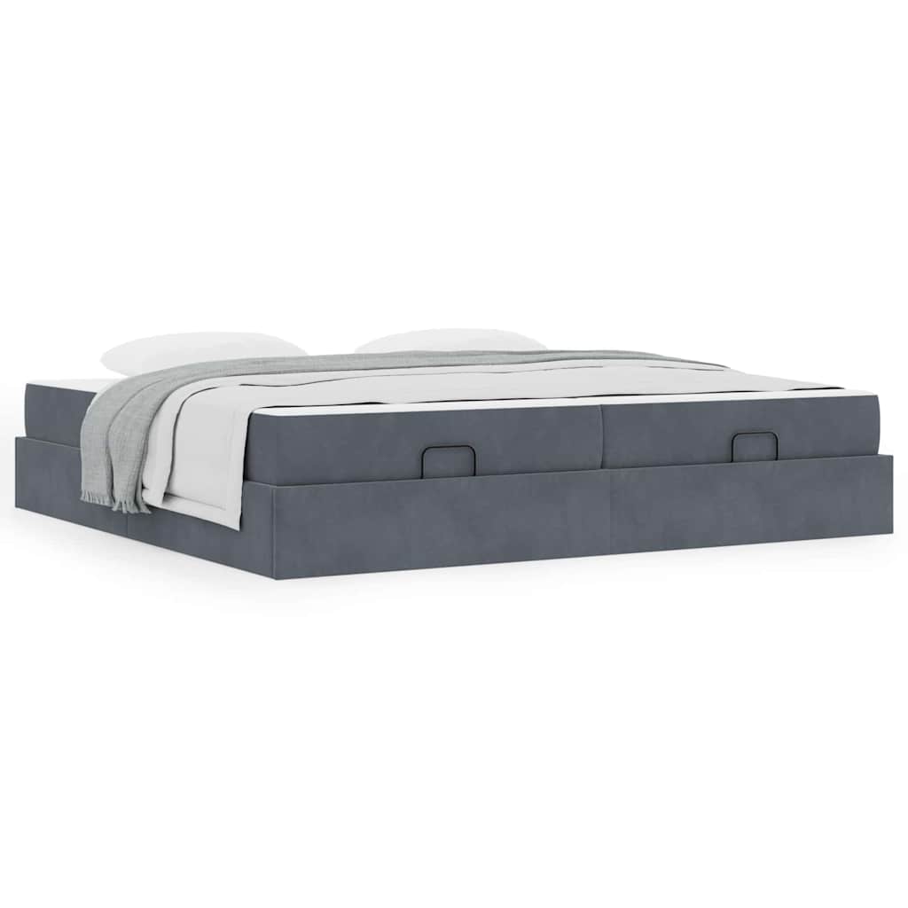 vidaXL Cadru de pat cu saltea cu saltea 2 pcs Gri Scurt Catifea