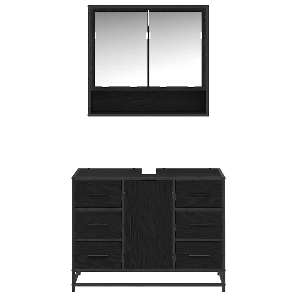 vidaXL Set de mobilier pentru baie 2 pcs Stejar Negru Lemn compozit