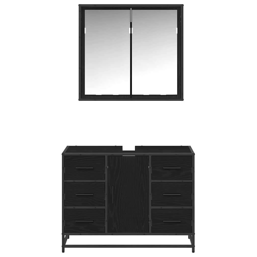 vidaXL Set de mobilier pentru baie 2 pcs Stejar Negru Lemn compozit