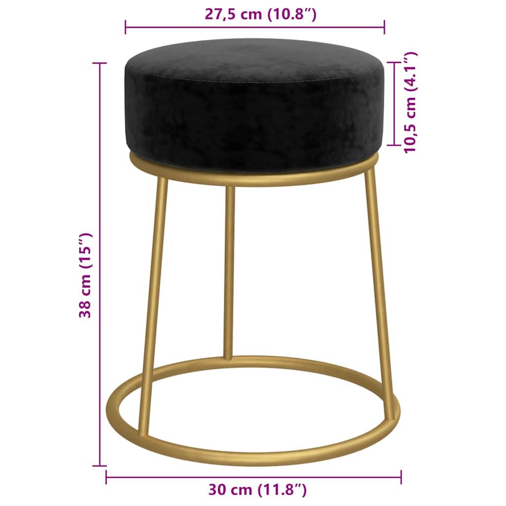 vidaXL Taburet rotund, negru, catifea