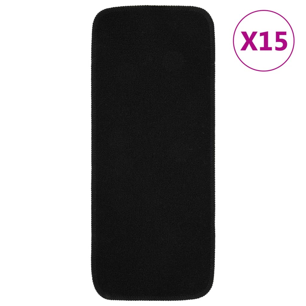 vidaXL Covorașe de scări, 15 buc., negru, 60x25 cm, dreptunghiular vidaXL Covorașe de scări, 15 buc., negru, 60x25 cm, dreptunghiular