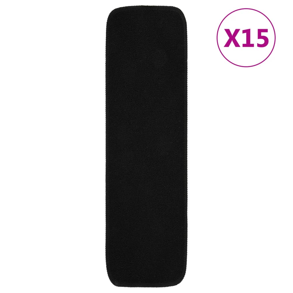 vidaXL Covorașe de scări, 15 buc., negru, 75x20 cm, dreptunghiular vidaXL Covorașe de scări, 15 buc., negru, 75x20 cm, dreptunghiular