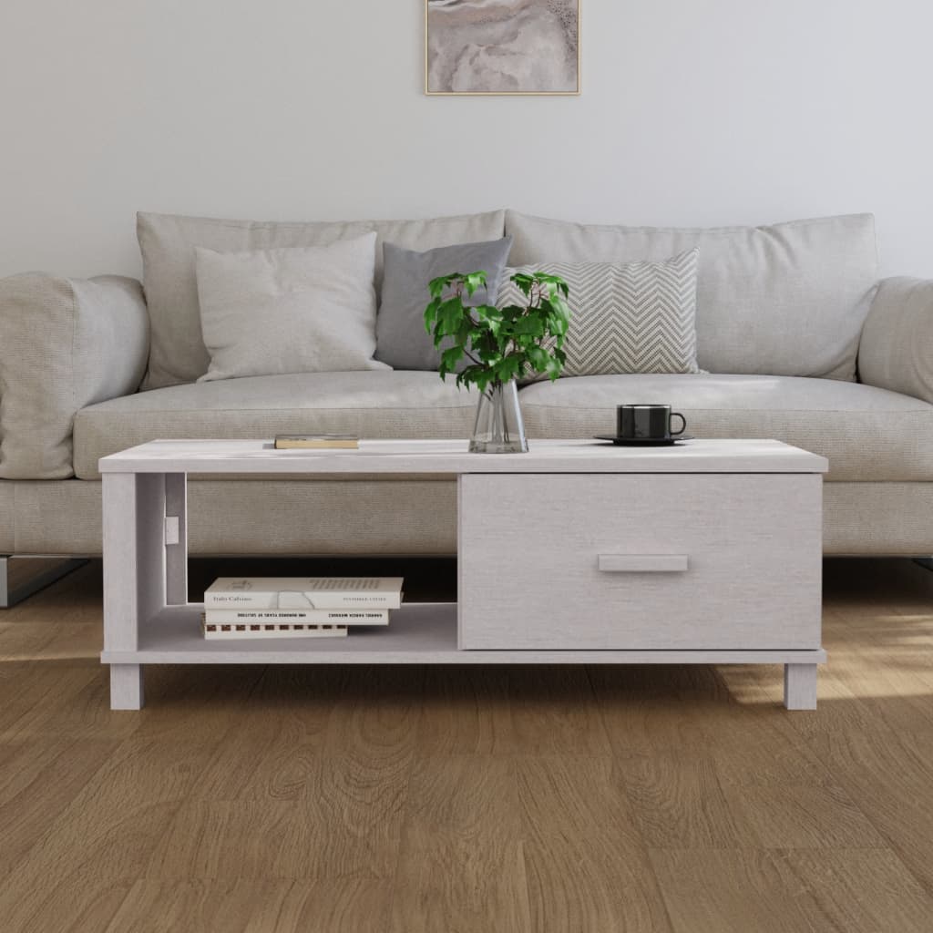 vidaXL Masă de cafea „HAMAR”, alb, 100x55x35 cm, lemn masiv de pin vidaXL Masă de cafea „HAMAR”, alb, 100x55x35 cm, lemn masiv de pin