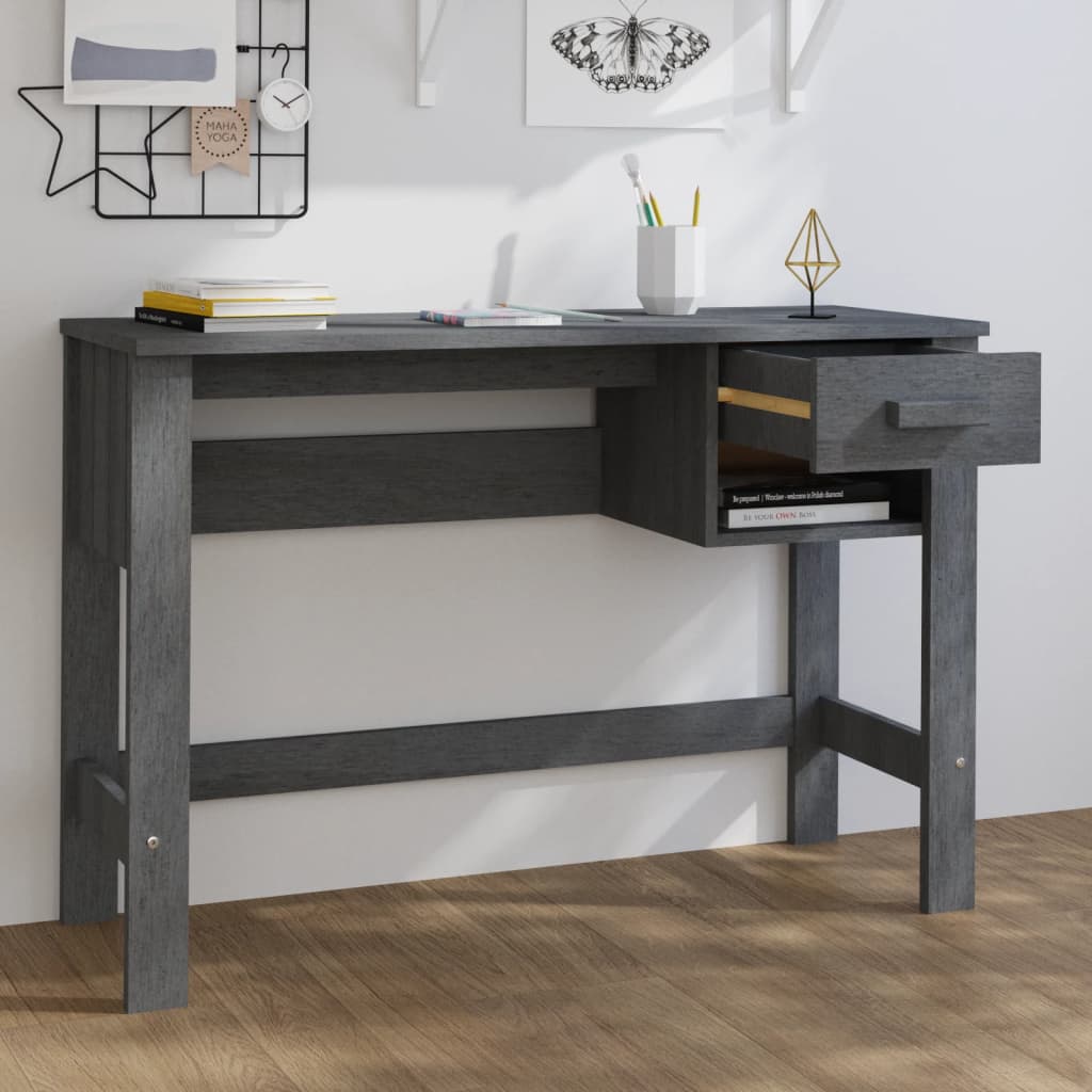 vidaXL Birou „HAMAR”, gri închis, 110x40x75 cm, lemn masiv de pin