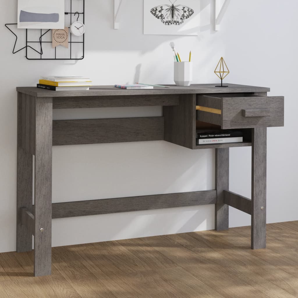 vidaXL Birou „HAMAR”, gri deschis, 110x40x75 cm, lemn masiv de pin