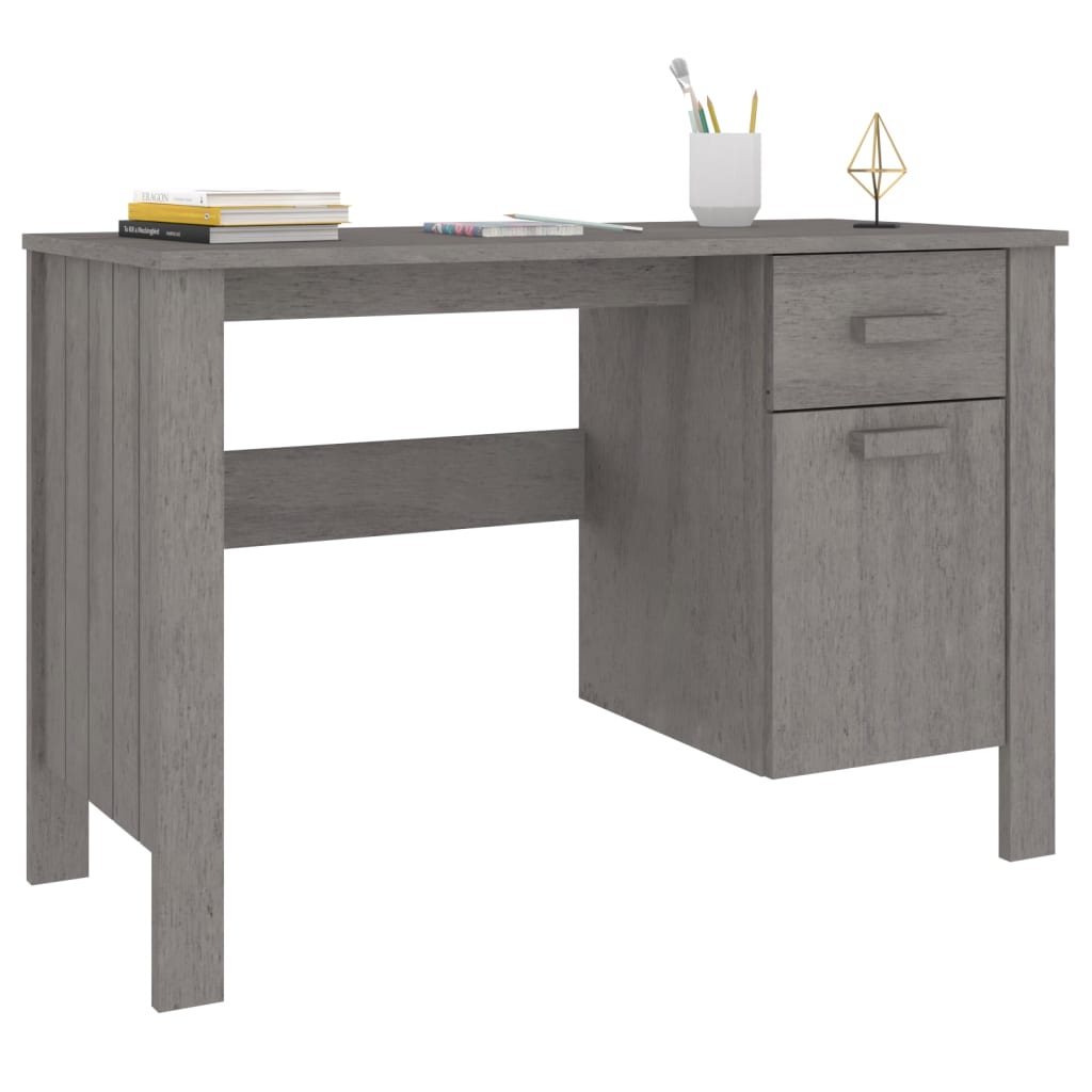 vidaXL Birou „HAMAR”, gri deschis, 113x50x75 cm, lemn masiv de pin