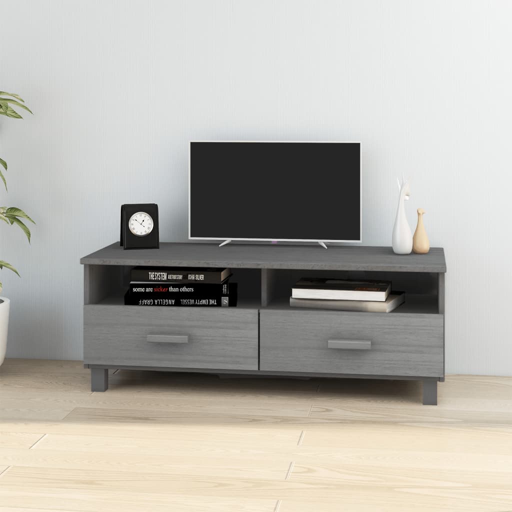 vidaXL Dulap TV „HAMAR”, gri închis, 106x40x40 cm, lemn masiv de pin vidaXL Dulap TV „HAMAR”, gri închis, 106x40x40 cm, lemn masiv de pin