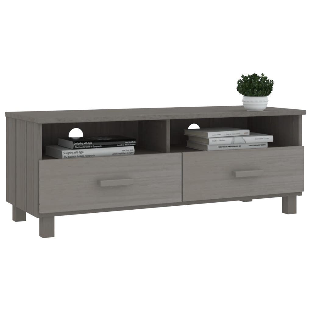 vidaXL Dulap TV „HAMAR”, gri deschis, 106x40x40 cm, lemn masiv de pin vidaXL Dulap TV „HAMAR”, gri deschis, 106x40x40 cm, lemn masiv de pin