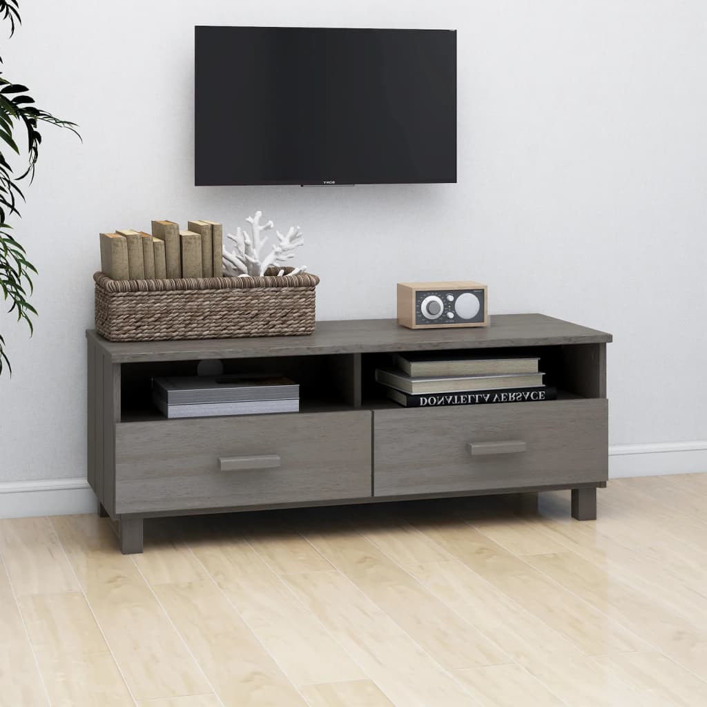 vidaXL Dulap TV „HAMAR”, gri deschis, 106x40x40 cm, lemn masiv de pin vidaXL Dulap TV „HAMAR”, gri deschis, 106x40x40 cm, lemn masiv de pin