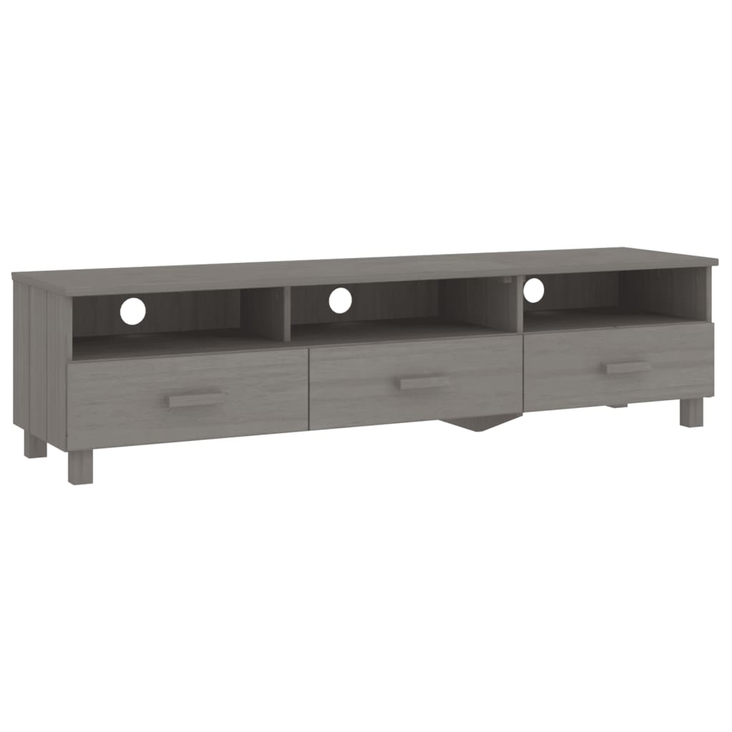 vidaXL Dulap TV „HAMAR”, gri deschis, 158x40x40 cm, lemn masiv de pin vidaXL Dulap TV „HAMAR”, gri deschis, 158x40x40 cm, lemn masiv de pin