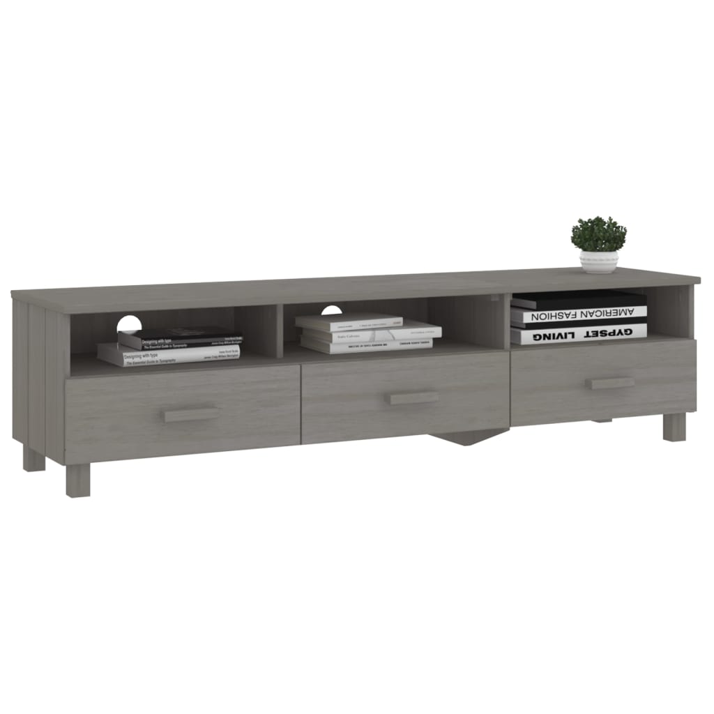 vidaXL Dulap TV „HAMAR”, gri deschis, 158x40x40 cm, lemn masiv de pin vidaXL Dulap TV „HAMAR”, gri deschis, 158x40x40 cm, lemn masiv de pin