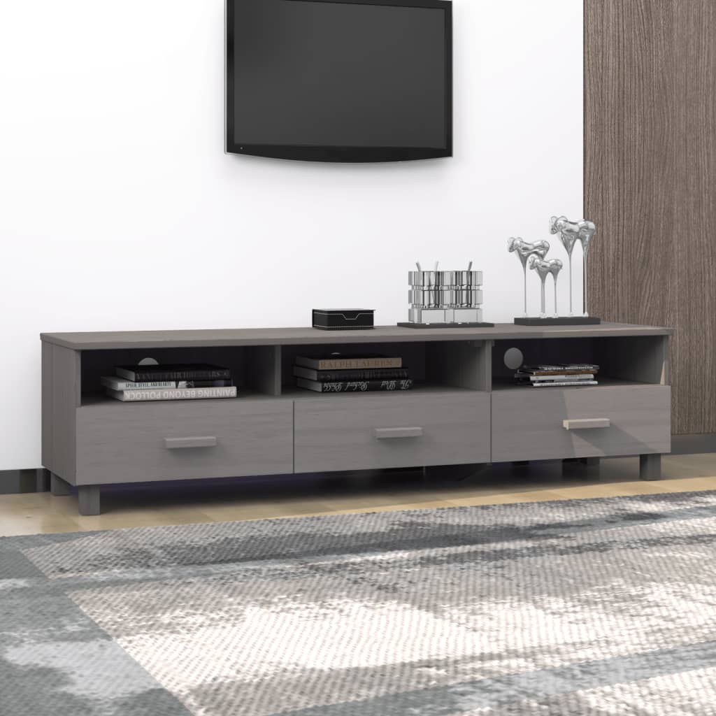 vidaXL Dulap TV „HAMAR”, gri deschis, 158x40x40 cm, lemn masiv de pin vidaXL Dulap TV „HAMAR”, gri deschis, 158x40x40 cm, lemn masiv de pin