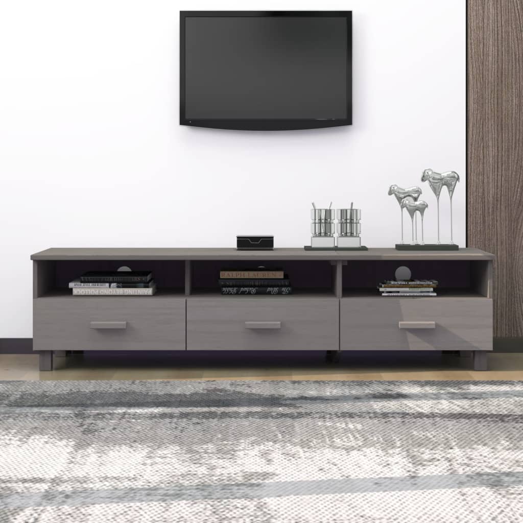 vidaXL Dulap TV „HAMAR”, gri deschis, 158x40x40 cm, lemn masiv de pin vidaXL Dulap TV „HAMAR”, gri deschis, 158x40x40 cm, lemn masiv de pin