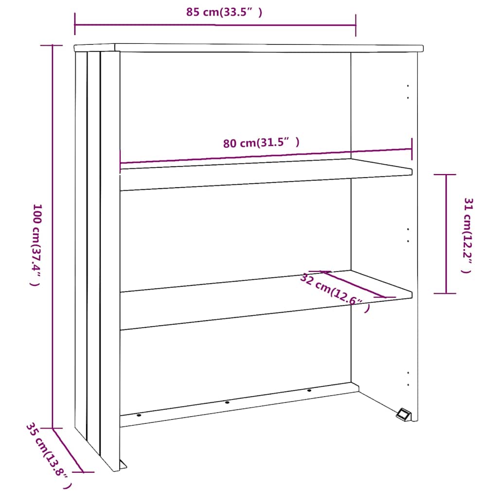 vidaXL Raft superior comodă „HAMAR” alb, 85x35x100 cm, lemn masiv pin