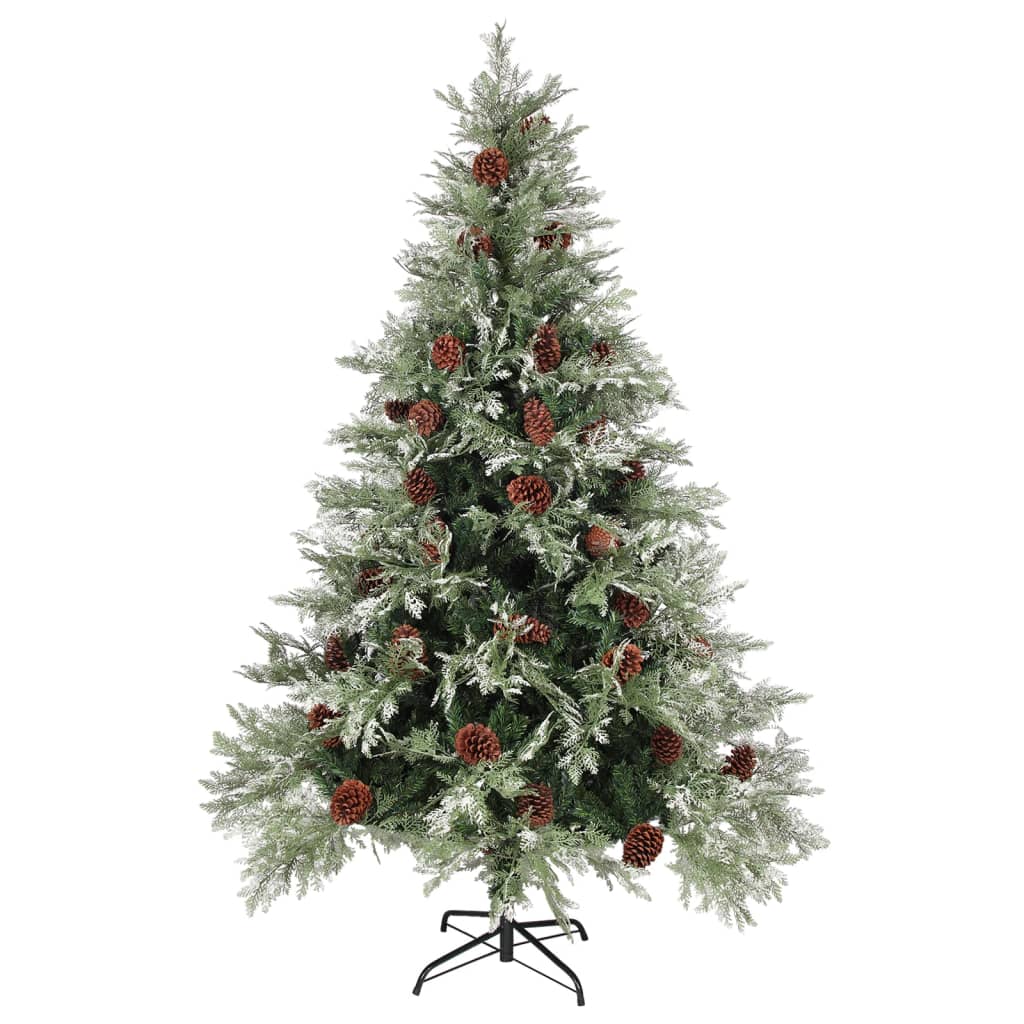 vidaXL Brad de Crăciun cu conuri de pin, verde/alb, 150 cm, PVC&PE