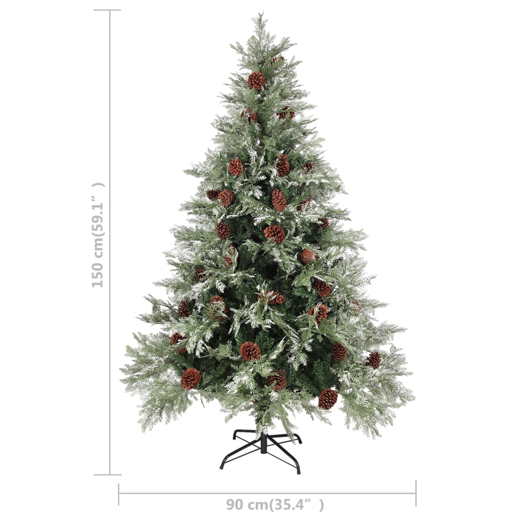 vidaXL Brad de Crăciun cu conuri de pin, verde/alb, 150 cm, PVC&PE