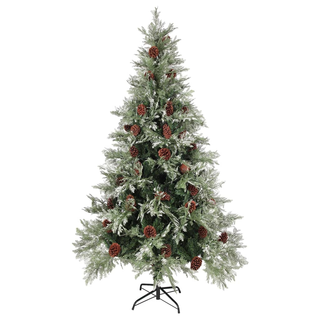 vidaXL Brad de Crăciun cu conuri de pin, verde/alb, 195 cm, PVC&PE vidaXL Brad de Crăciun cu conuri de pin, verde/alb, 195 cm, PVC&PE