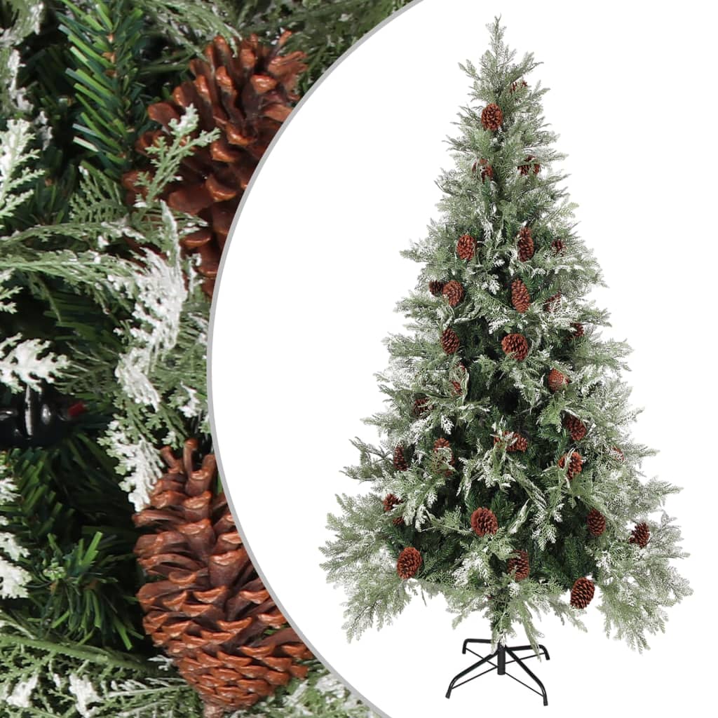 vidaXL Brad de Crăciun cu conuri de pin, verde/alb, 225 cm, PVC&PE vidaXL Brad de Crăciun cu conuri de pin, verde/alb, 225 cm, PVC&PE