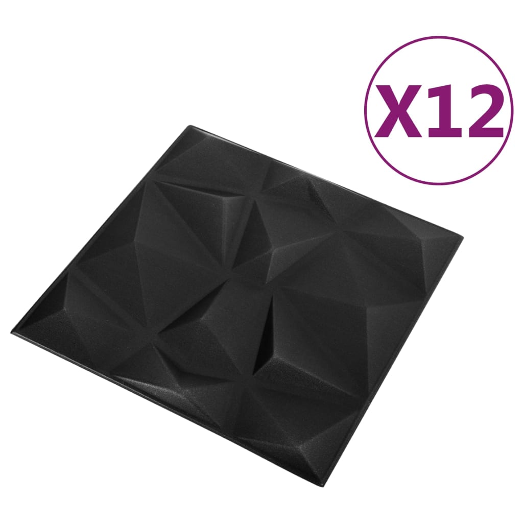vidaXL Panouri de perete 3D 12 buc. negru 50x50 cm model diamant 3 m² vidaXL Panouri de perete 3D 12 buc. negru 50x50 cm model diamant 3 m²