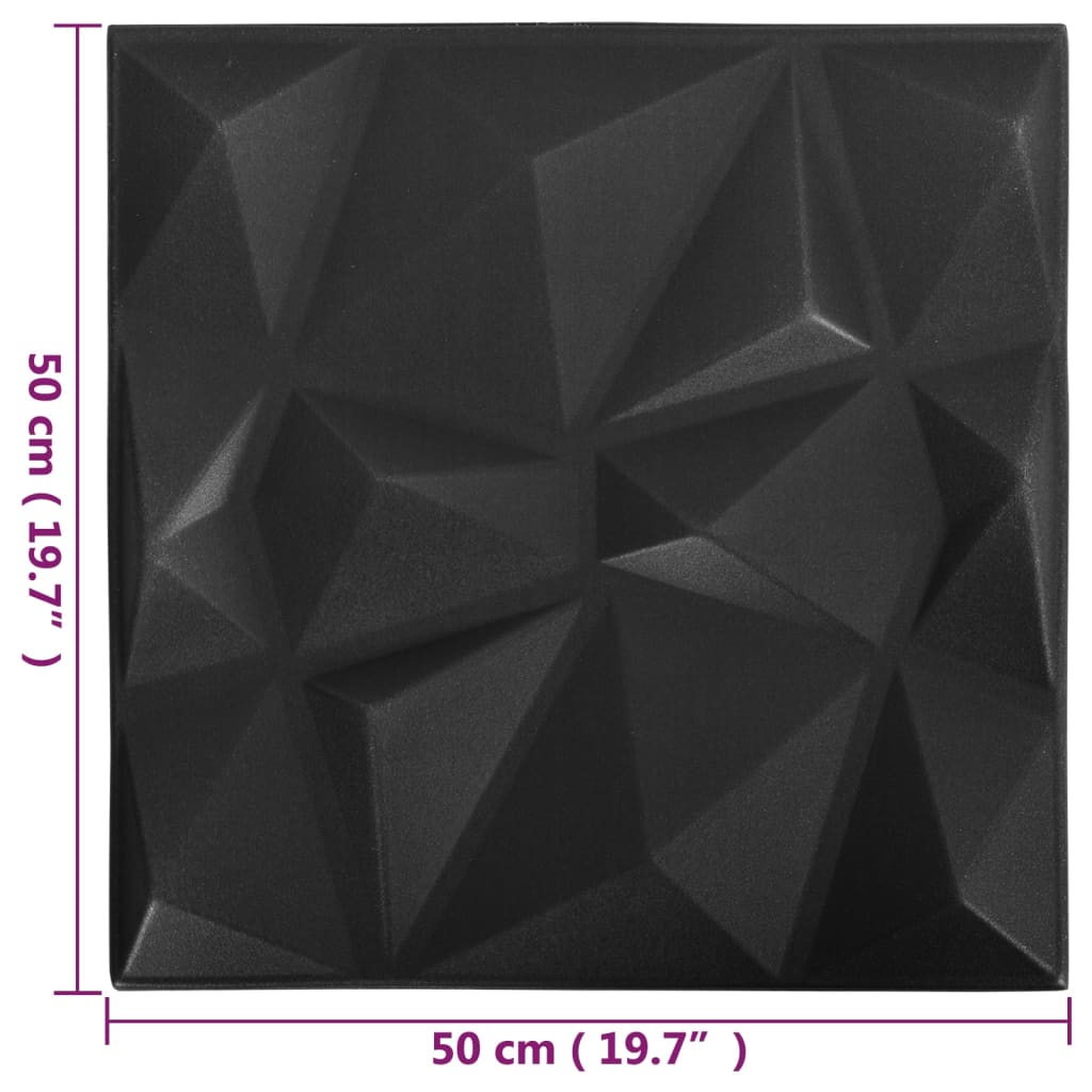vidaXL Panouri de perete 3D 12 buc. negru 50x50 cm model diamant 3 m² vidaXL Panouri de perete 3D 12 buc. negru 50x50 cm model diamant 3 m²