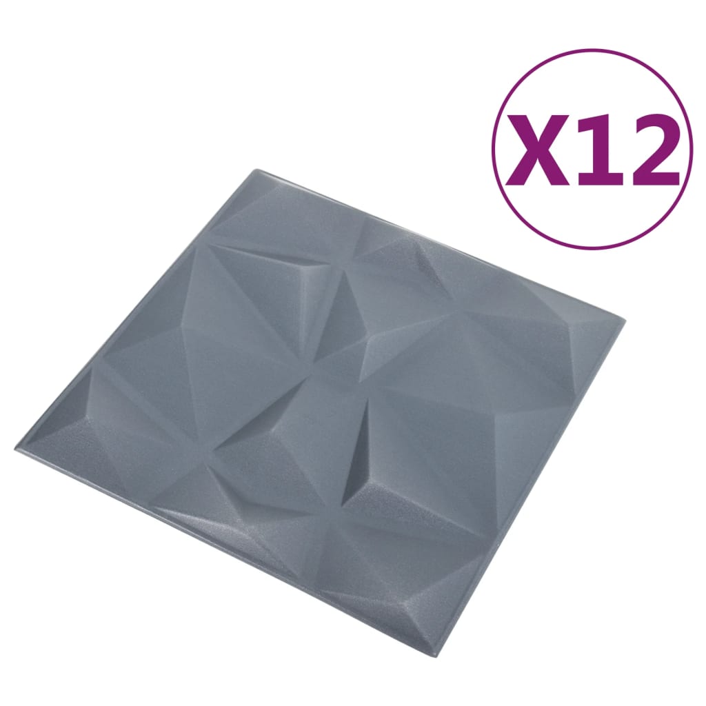 vidaXL Panouri de perete 3D 12 buc. gri 50x50 cm model diamant 3 m²