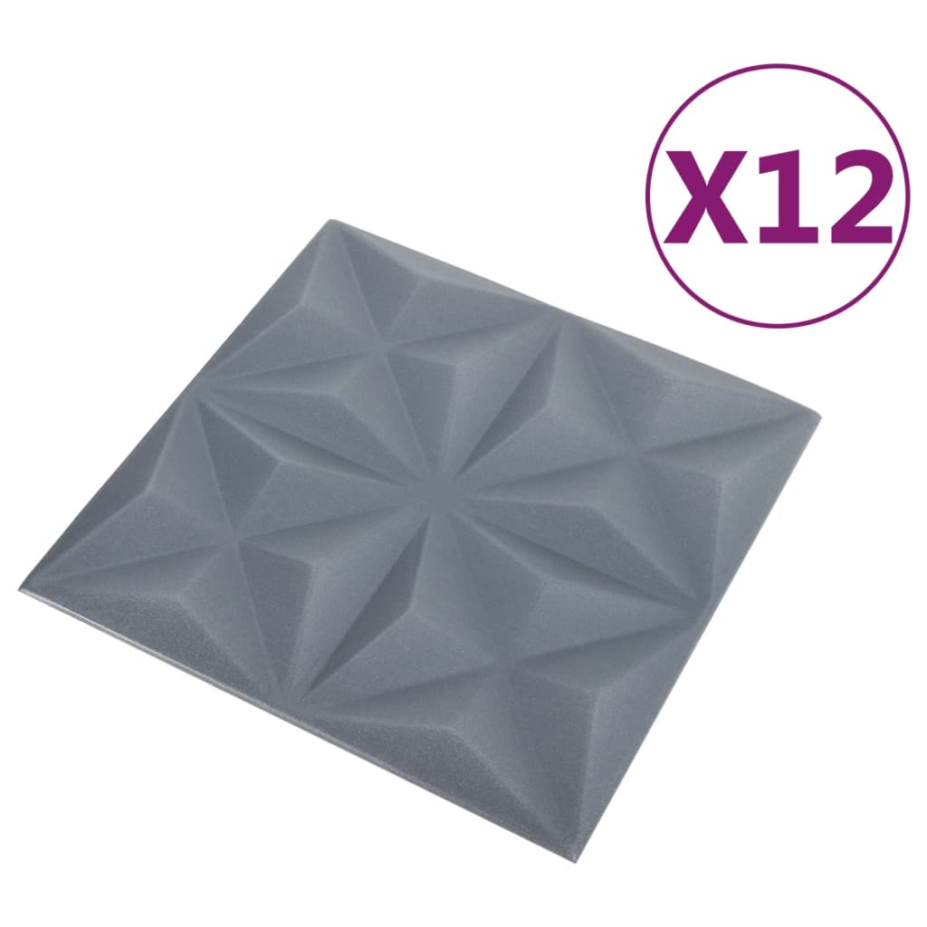 vidaXL Panouri de perete 3D 12 buc. gri 50x50 cm model origami 3 m² vidaXL Panouri de perete 3D 12 buc. gri 50x50 cm model origami 3 m²