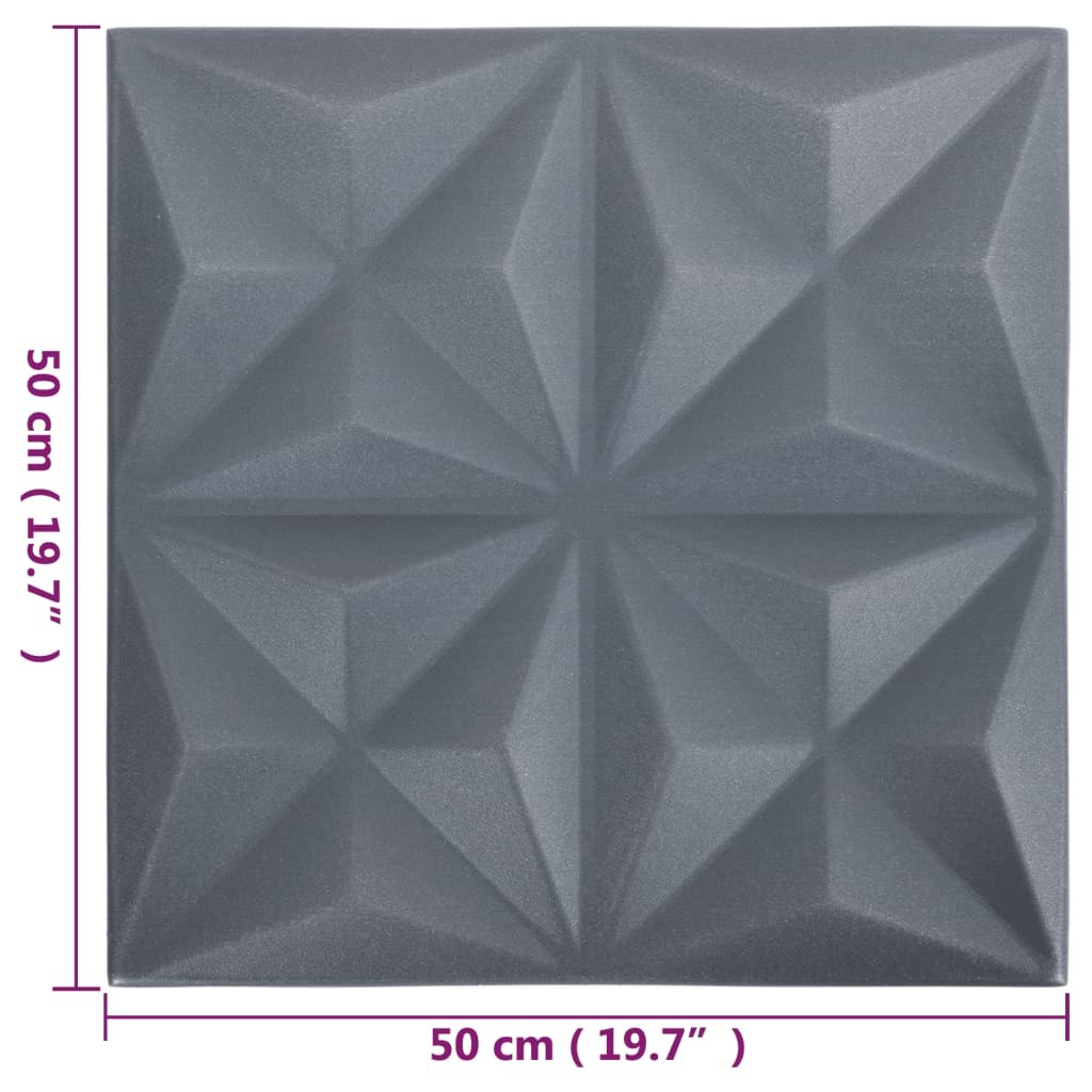 vidaXL Panouri de perete 3D 12 buc. gri 50x50 cm model origami 3 m² vidaXL Panouri de perete 3D 12 buc. gri 50x50 cm model origami 3 m²