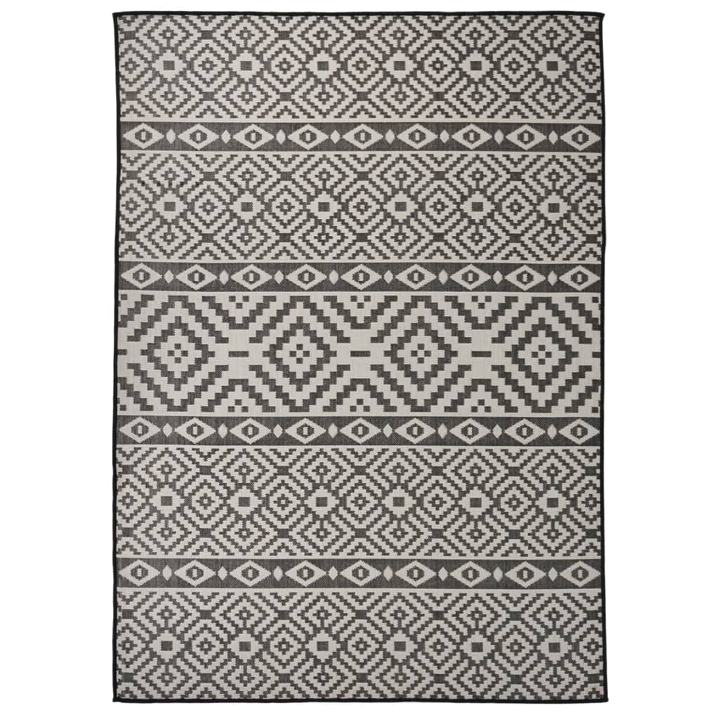 vidaXL Covor de exterior, dungi negre, 120x170 cm, țesătură plată vidaXL Covor de exterior, dungi negre, 120x170 cm, țesătură plată