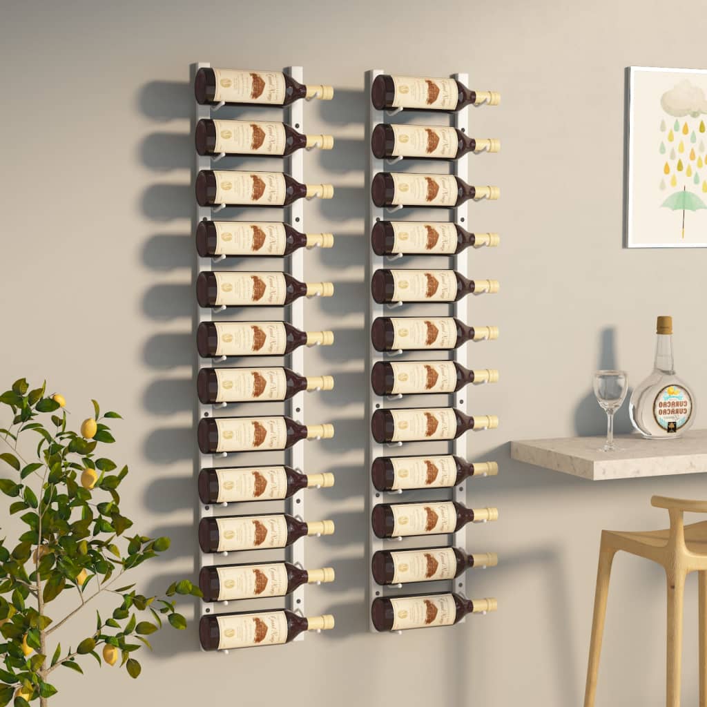 vidaXL Suport sticle de vin de perete, 12 sticle, 2 buc., alb, fier vidaXL Suport sticle de vin de perete, 12 sticle, 2 buc., alb, fier