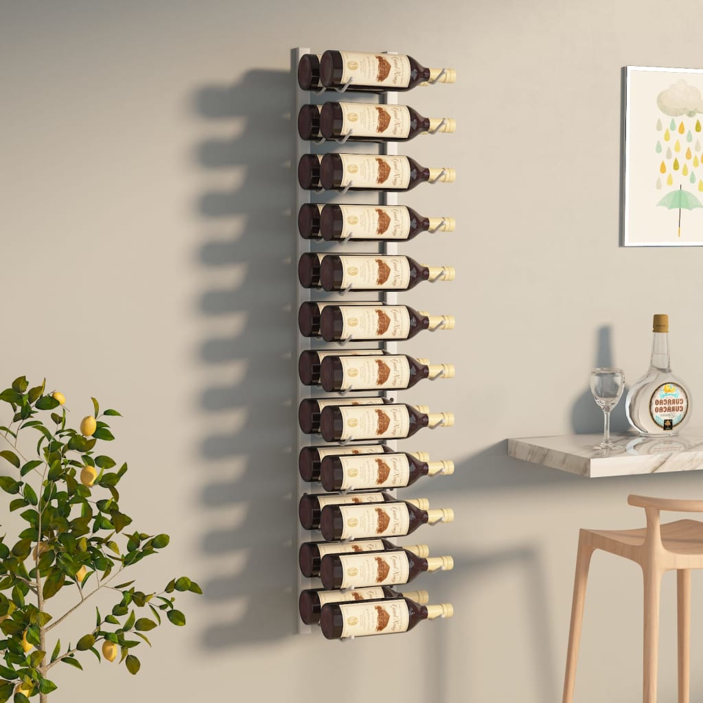 vidaXL Suport sticle de vin, de perete, 24 sticle, alb, fier vidaXL Suport sticle de vin, de perete, 24 sticle, alb, fier